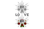 Skull and flowers tattoo template