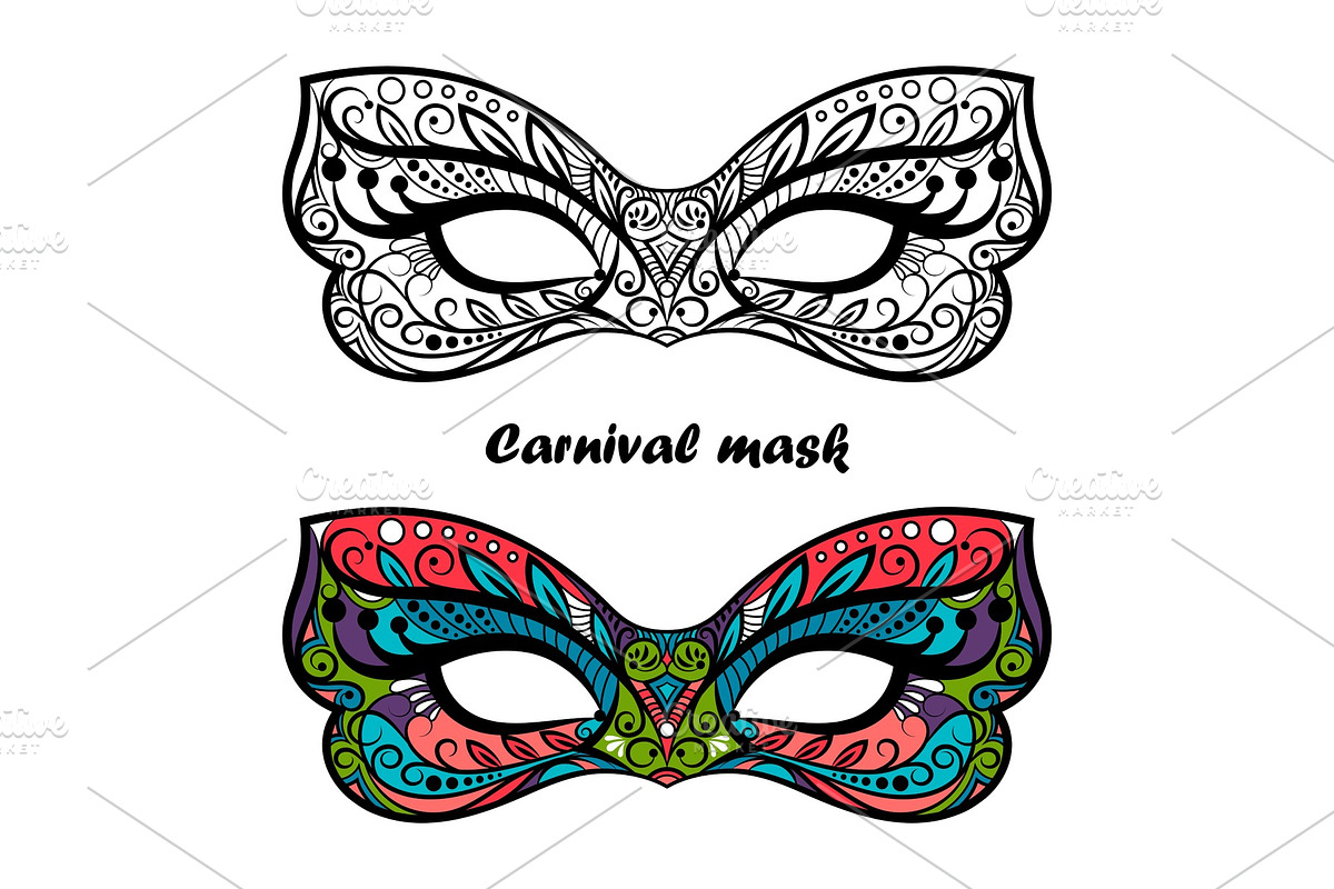 Coloring page carnival masks in Illustrations - product preview 8