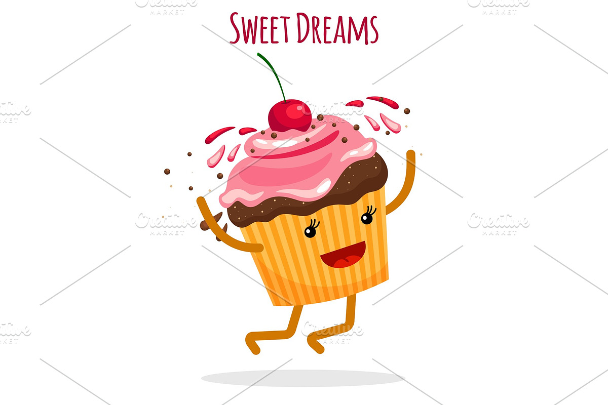 Happy cupcake charcter card in Illustrations - product preview 8