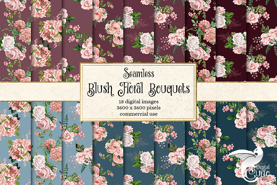 Blush Floral Bouquets Digital Paper in Patterns - product preview 8