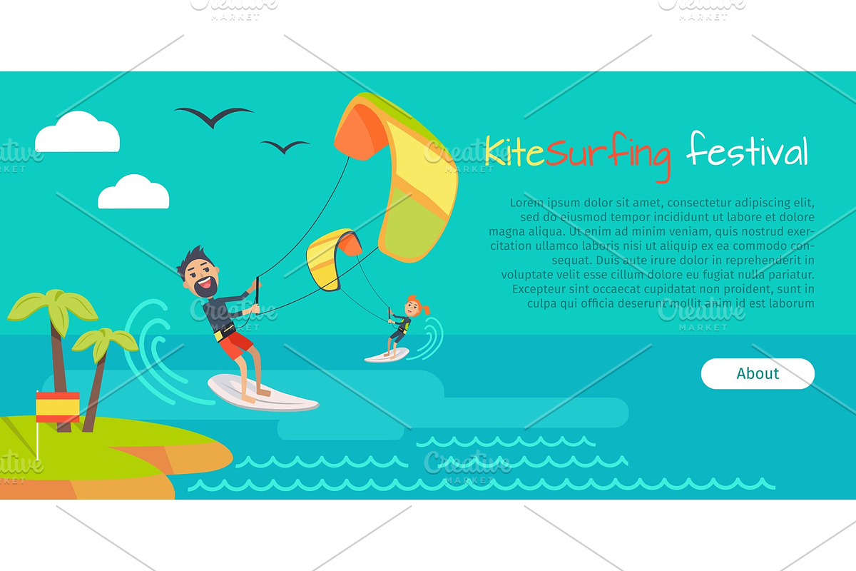 Kitesurfing Festival Banner. Style in Illustrations - product preview 8