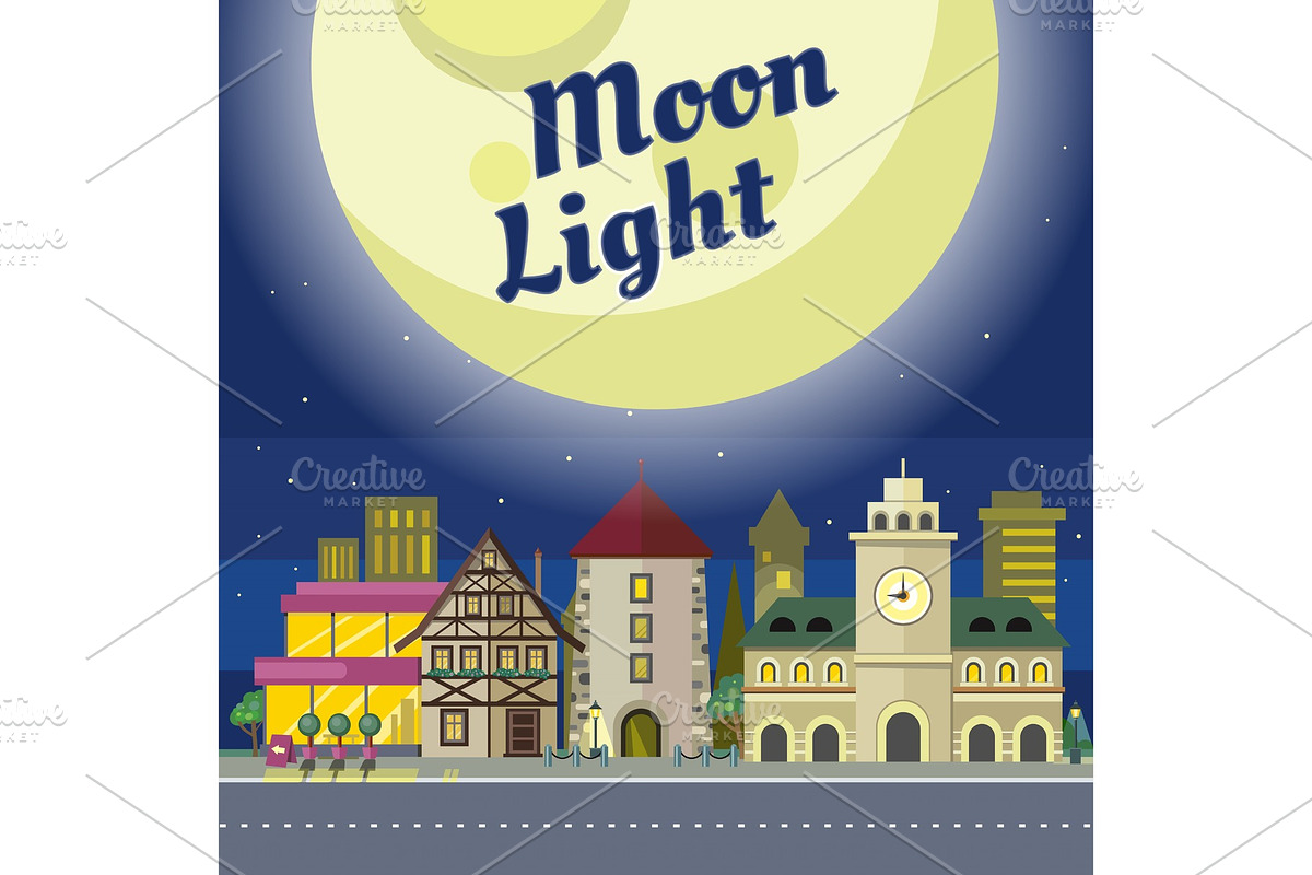 Moon Light. Urban City Illustration in Illustrations - product preview 8