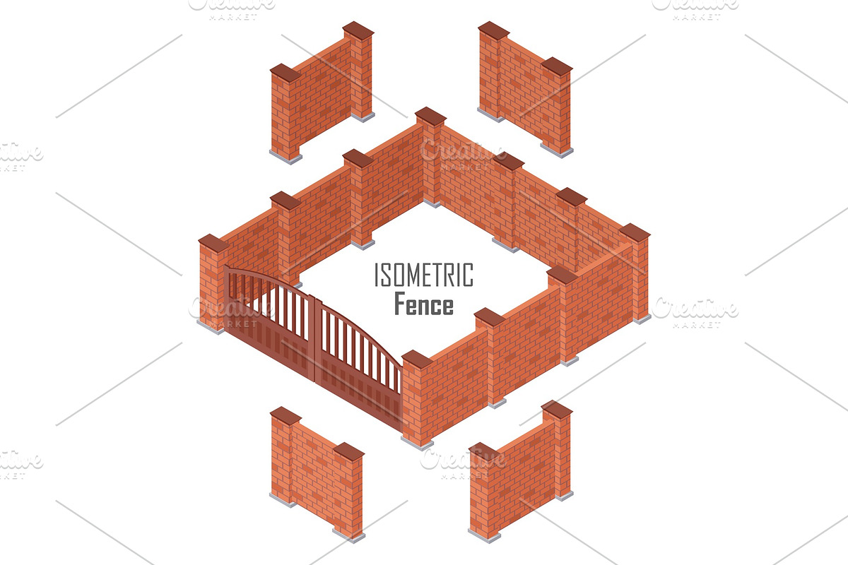 Iron Fence with Brick Columns in Illustrations - product preview 8
