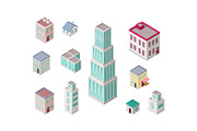 Isometric City Buildings Vector Set
