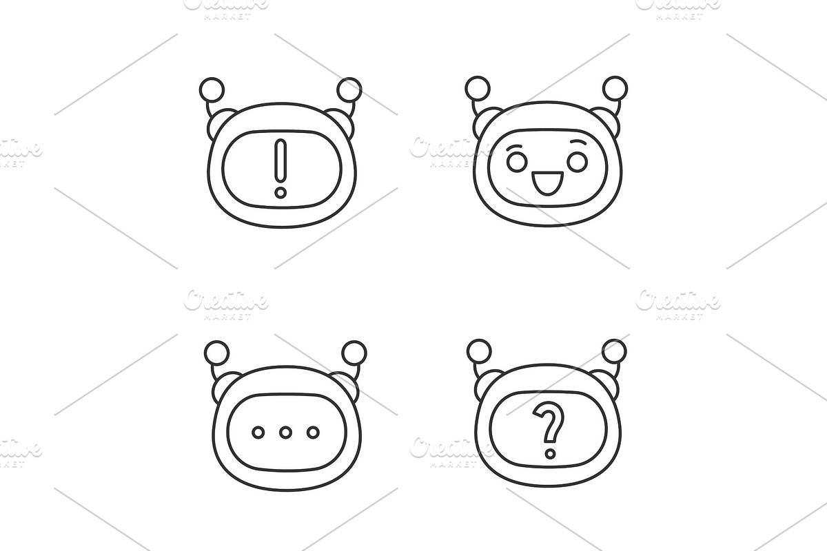 Robot emojis linear icons set in Icons - product preview 8