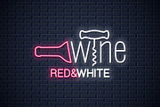 Wine neon banner. Wine bottle.