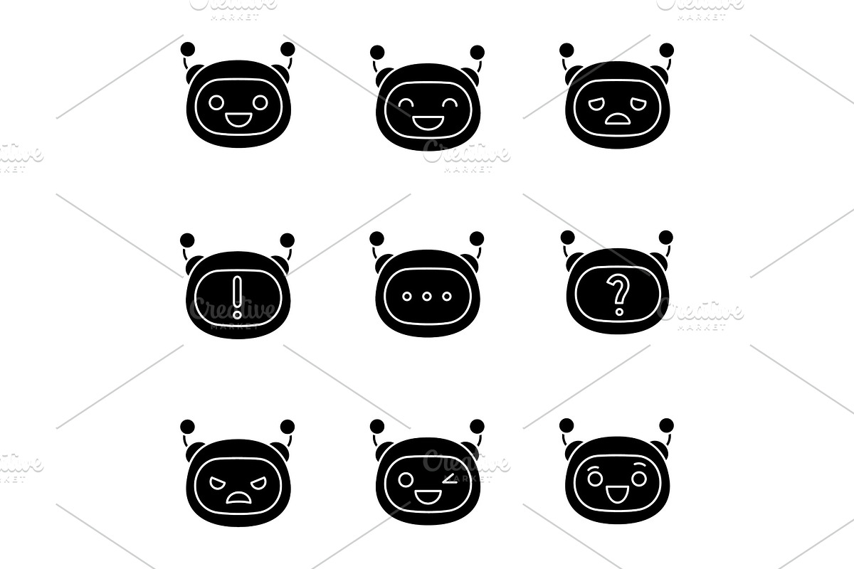 Robot emojis glyph icons set in Icons - product preview 8