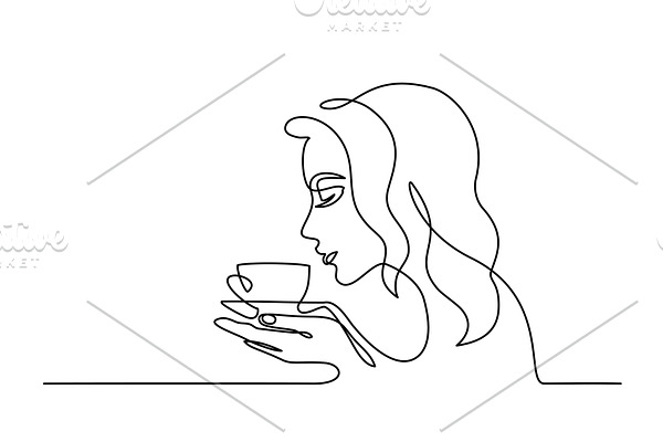 Pretty young woman smelling coffee