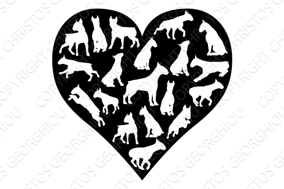 Bull Terrier Dog Heart Silhouette in Illustrations - product preview 8