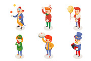 Isometric fun clowns characters