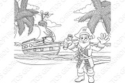 Cartoon Pirate on Beach Coloring