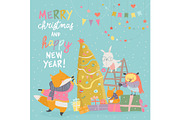 Cute Christmas greeting card with