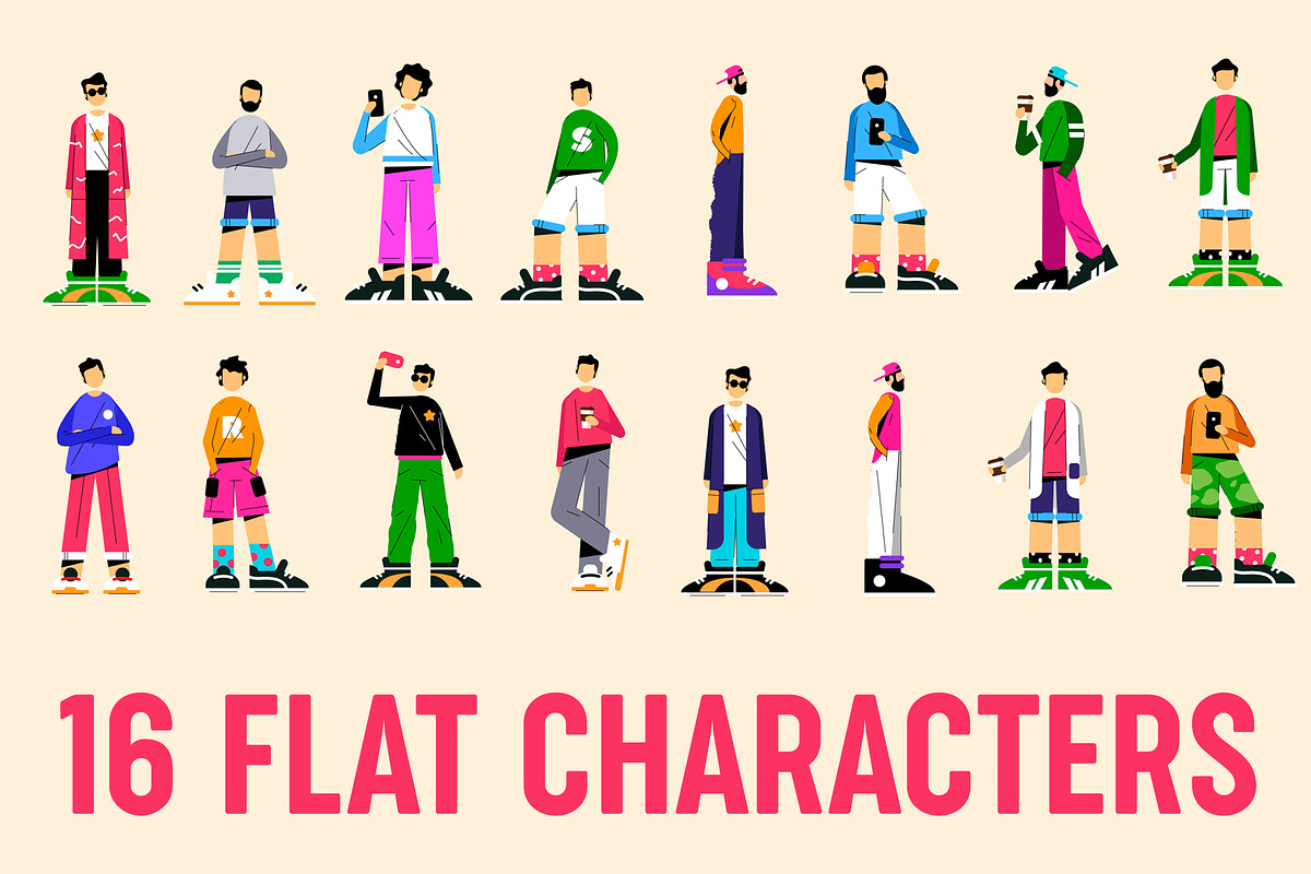 Flat characters set in Illustrations - product preview 8