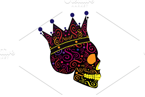 King skull icon side on, colorful 