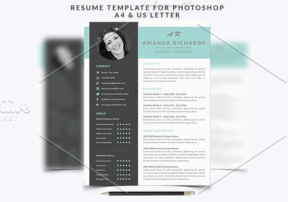Resume Template 001 for Photoshop in Resume Templates - product preview 2