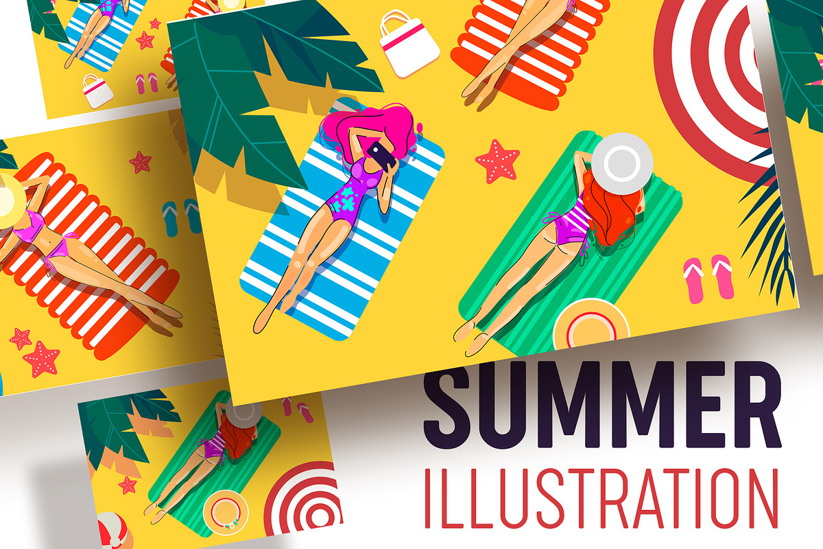 Illustrations of girls on the beach in Illustrations - product preview 8