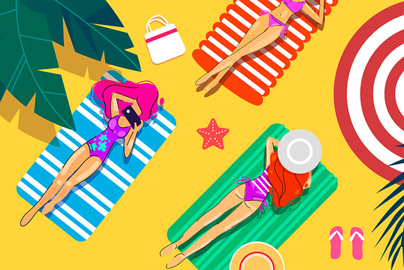 Illustrations of girls on the beach in Illustrations - product preview 1