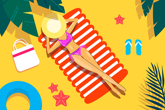 Illustrations of girls on the beach in Illustrations - product preview 3