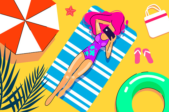 Illustrations of girls on the beach in Illustrations - product preview 5