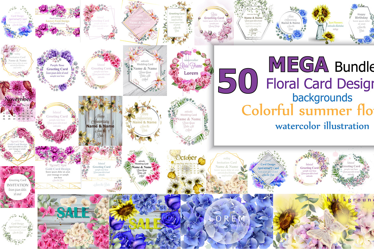 50 bundle vector floral cards design in Objects - product preview 8