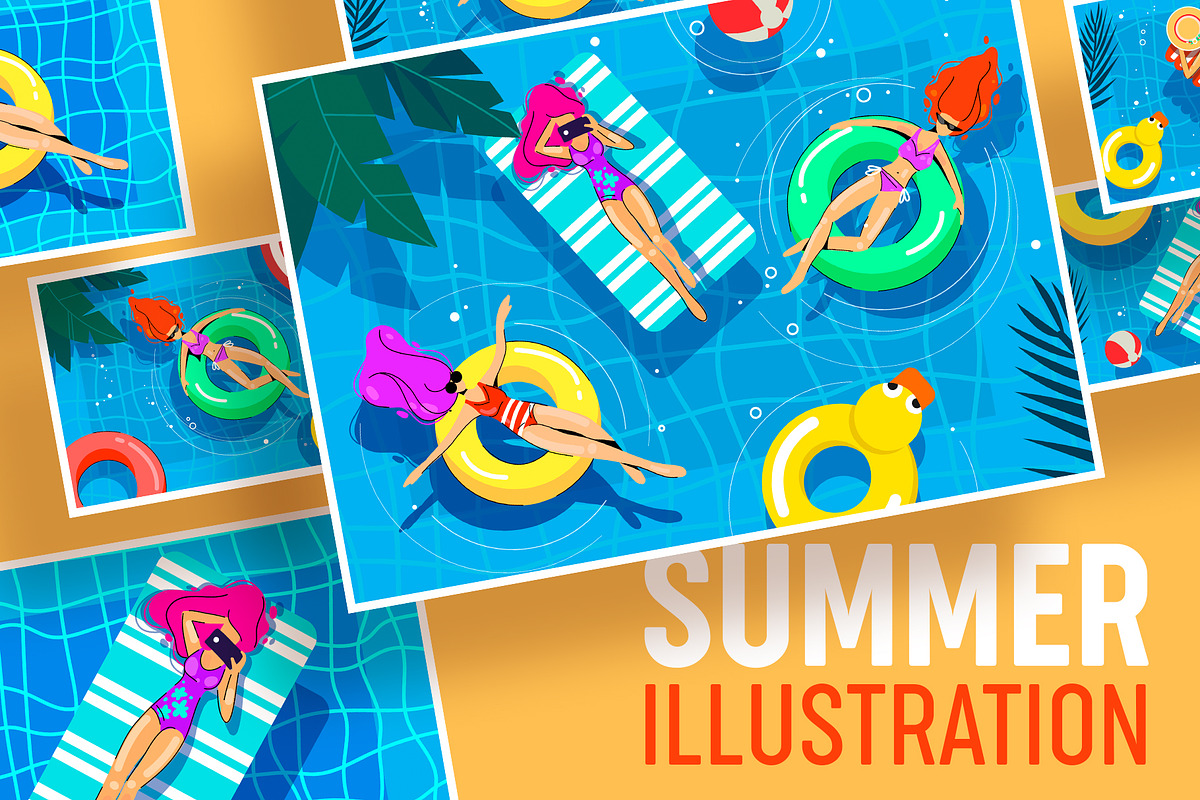 Illustrations of girls in the pool in Illustrations - product preview 8