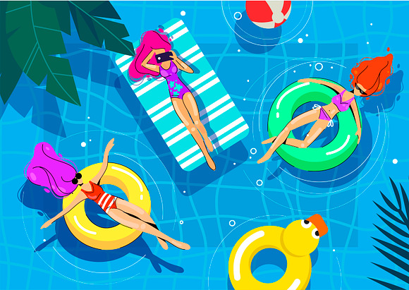 Illustrations of girls in the pool in Illustrations - product preview 1