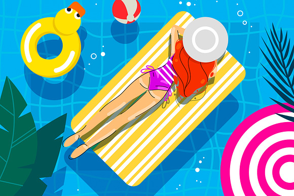 Illustrations of girls in the pool in Illustrations - product preview 3