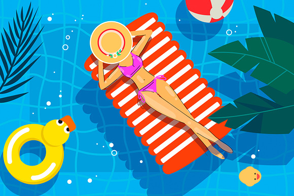 Illustrations of girls in the pool in Illustrations - product preview 4