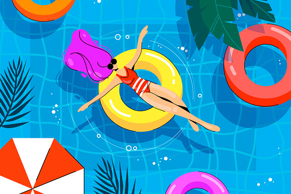 Illustrations of girls in the pool in Illustrations - product preview 6