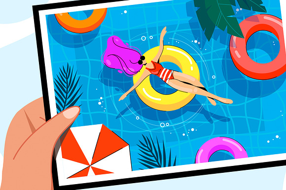 Illustrations of girls in the pool in Illustrations - product preview 8