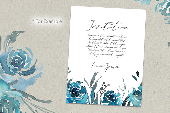 Watercolor Turquoise Blue Flowers in Illustrations - product preview 3