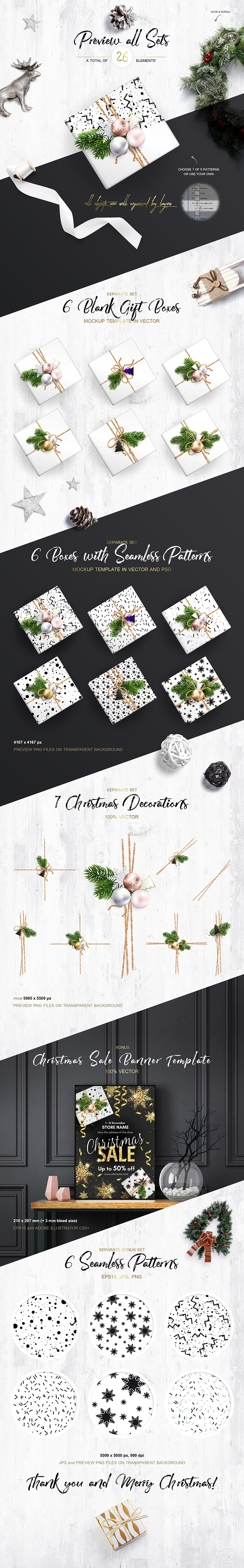Christmas Packaging. MockUp Set. in Illustrations - product preview 1