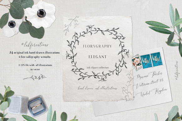 Elegant. Ink Calligraphy wreaths in Illustrations - product preview 1