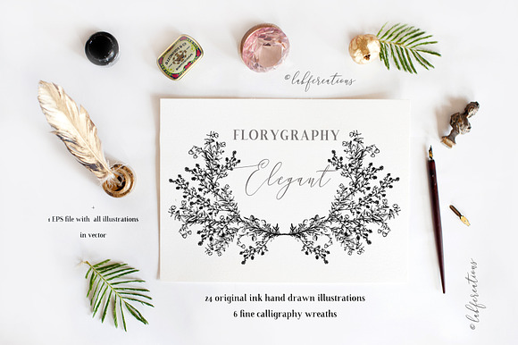 Elegant. Ink Calligraphy wreaths in Illustrations - product preview 4