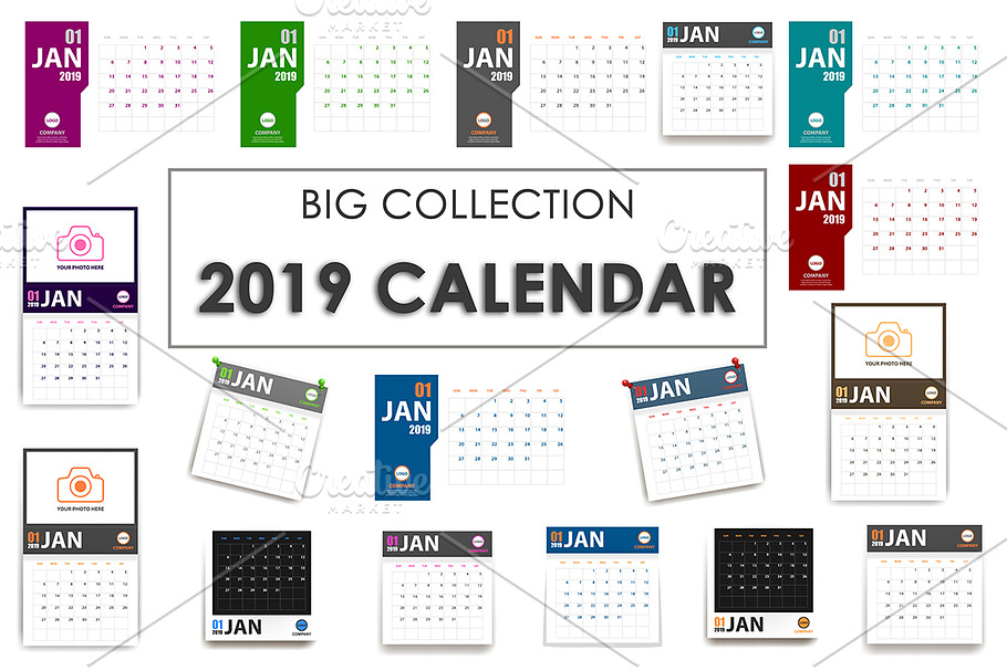 2019 Vector Calendar pack 18 in 1