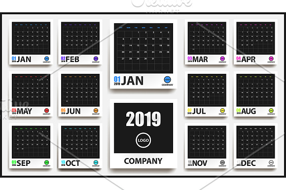 2019 Vector Calendar pack 18 in 1 in Illustrations - product preview 2