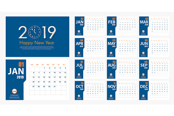 2019 Vector Calendar pack 18 in 1 in Illustrations - product preview 6