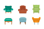 Chairs and armchairs set, colorful