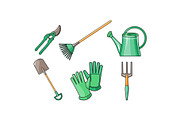 Gardening tools icons set, pruner