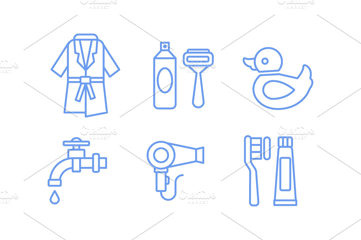 Bathroom icons set, bathrobe, razor in Objects - product preview 8