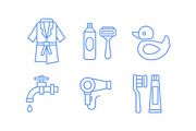 Bathroom icons set, bathrobe, razor