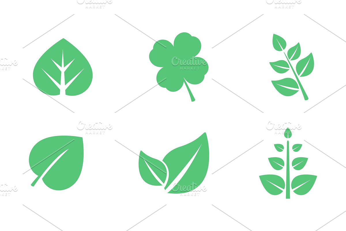 Green leaves set, various shapes of in Illustrations - product preview 8