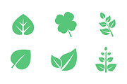 Green leaves set, various shapes of