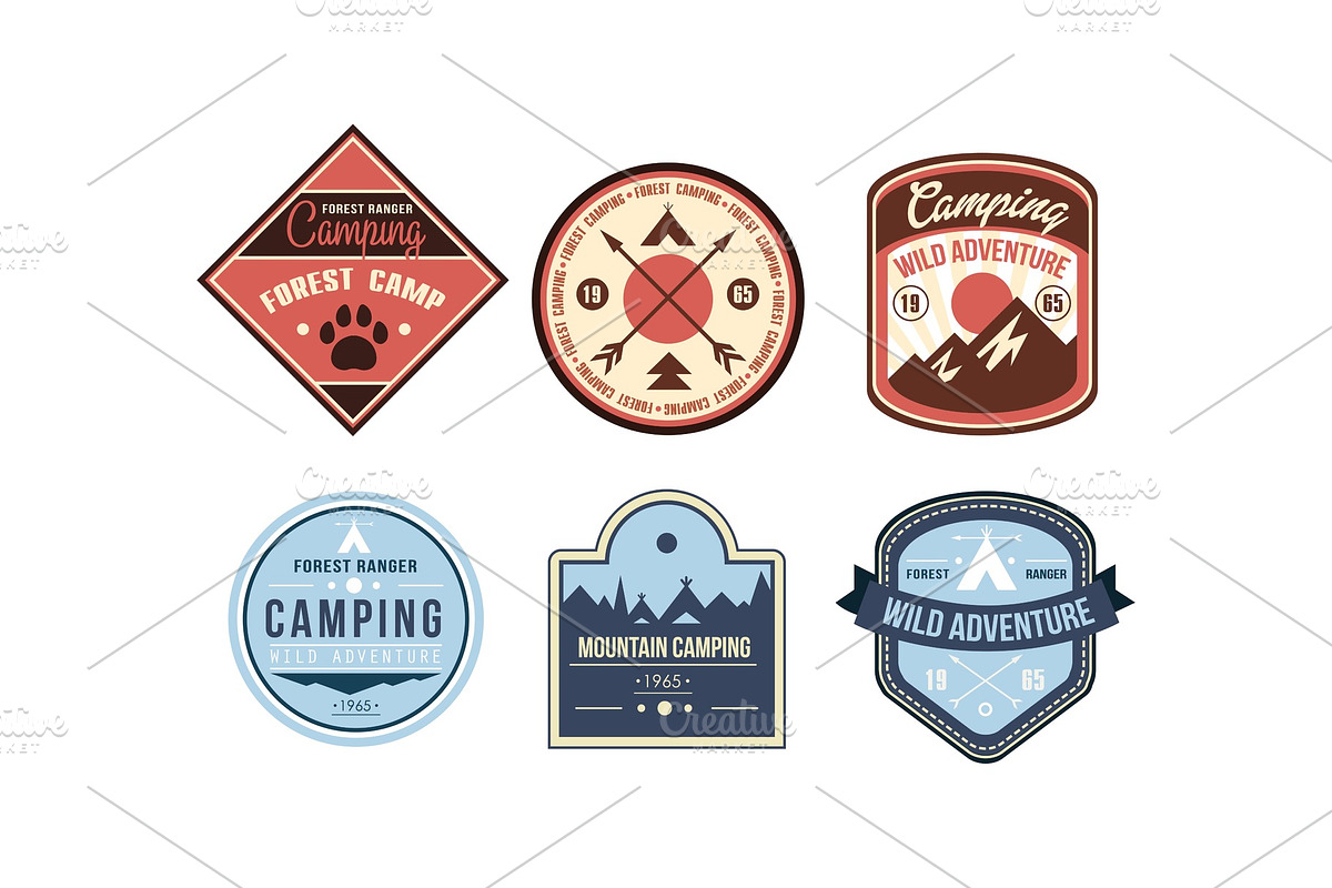 Mountain camping retro logo badges in Illustrations - product preview 8