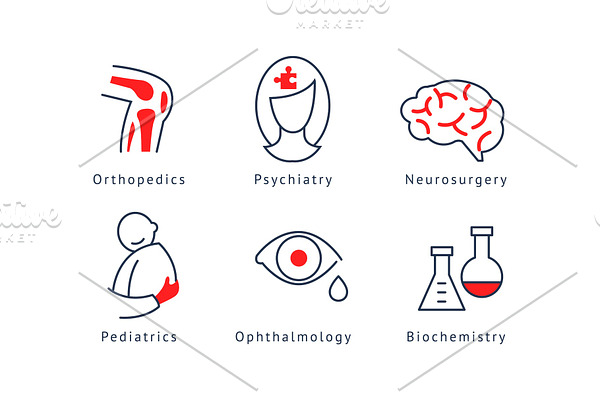 Medical specialization symbols set