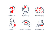 Medical specialization symbols set