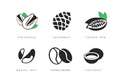 Nuts and seeds icons set, pistachio