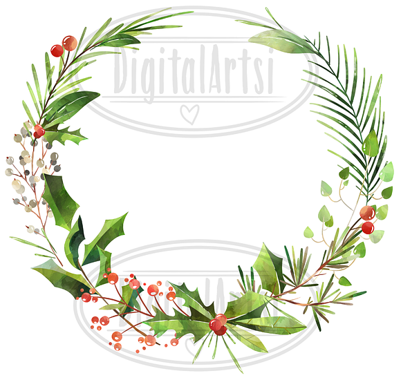 Watercolor Winter Plants Clipart in Illustrations - product preview 2