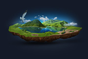 Floating Island Layered Illustration