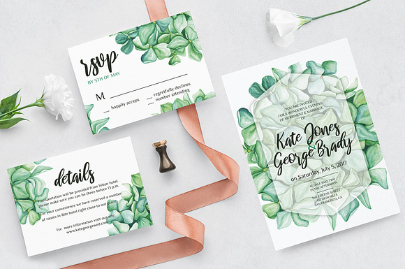 Green Hydrangea Wedding Set in Wedding Templates - product preview 2